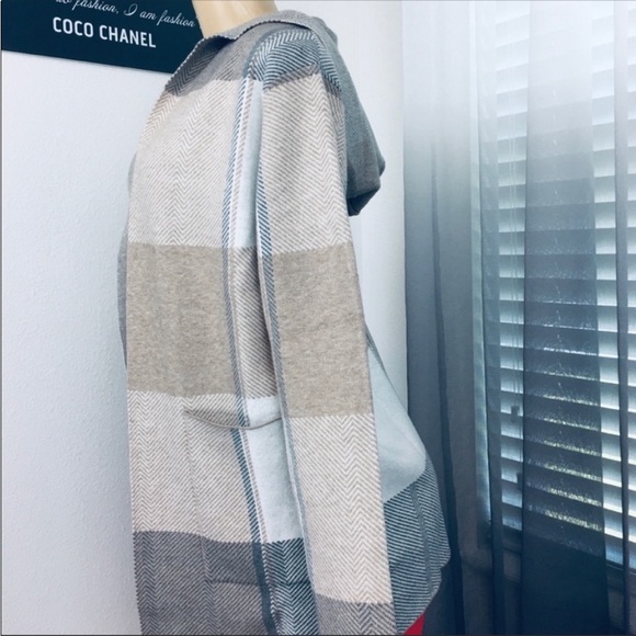 Joseph A Neutral Plaid Hoodie Long Sleeves Open Front Cardigan Size Small - Picture 6 of 10